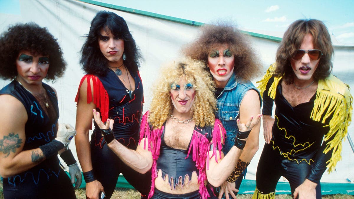 A photo of Twisted Sister in full costume and makeup